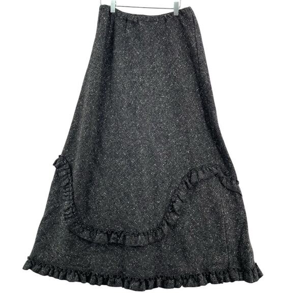 CP Shades Skirt Women's Medium Vintage Dark Gray 100% Wool Ruffle Maxi A-Line - Picture 1 of 7